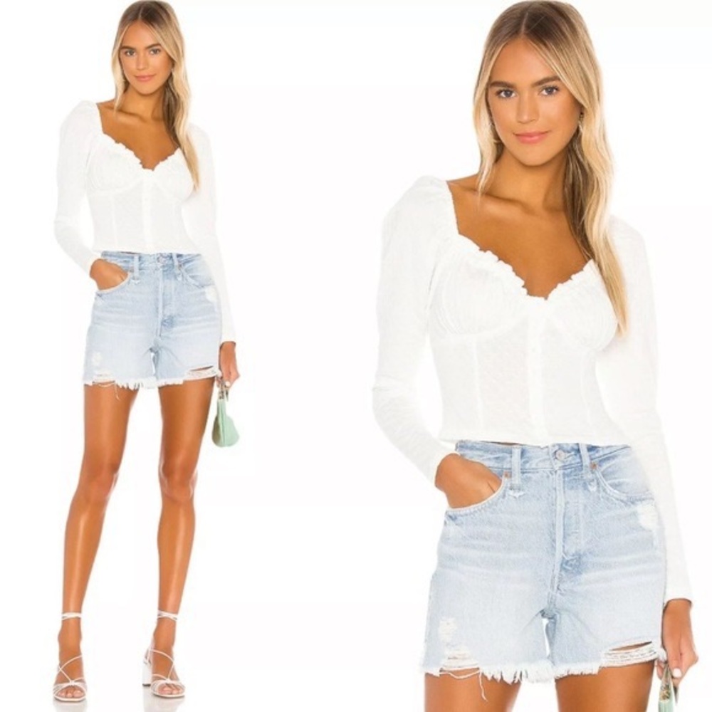 Free People Ladybug Long Sleeve Top in White Bustier